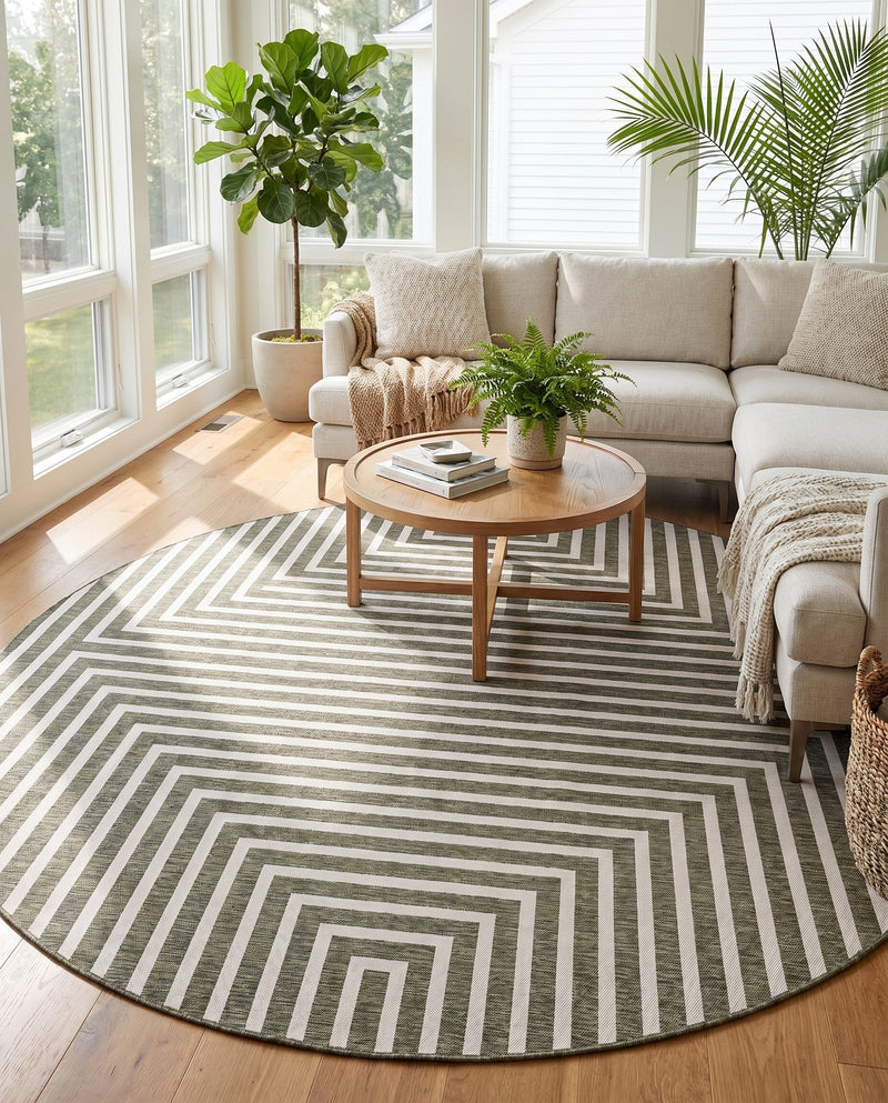 Urban Terrace Collection Area Rug -  Astoria (Green) Round Green  lifestyle 57