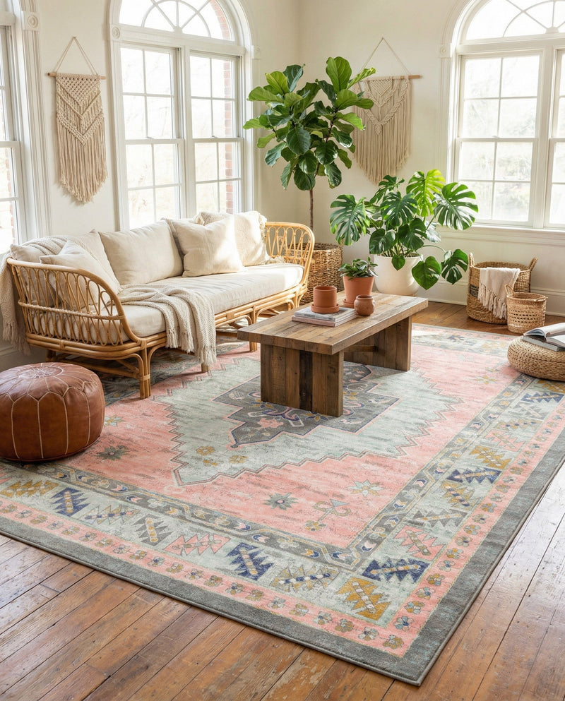 Savannah Series Collection Area Rug -  Augusta (Pink) Rectangle Pink  lifestyle 32