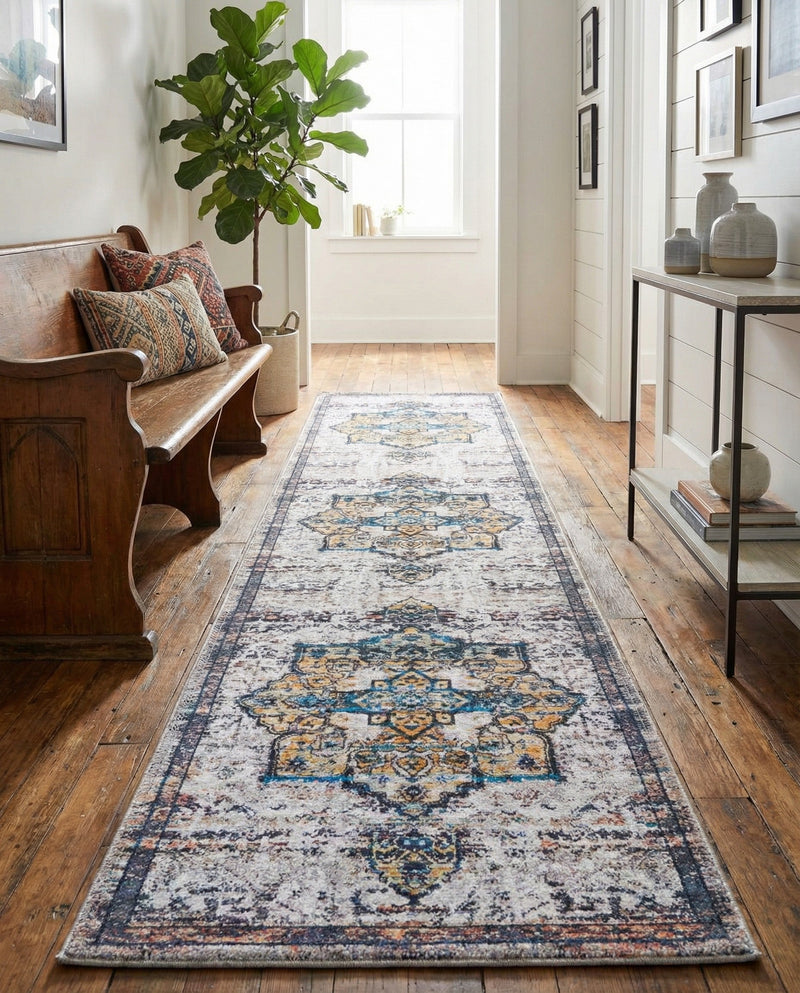 Baroque Era Collection Area Rug - Versailles (Sea Salt White) Runner Sea Salt White  lifestyle 26