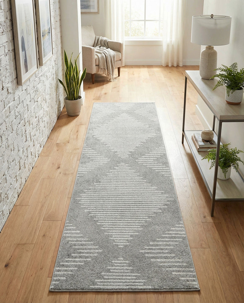 Seychelles Stripes Collection Area Rug - Mahe (Gray and Ivory) Runner Gray and Ivory  lifestyle 29