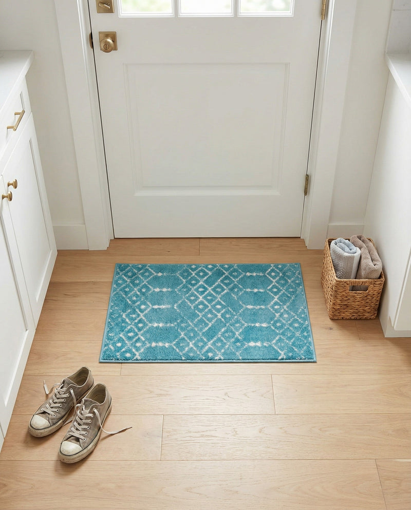 Marrakesh Lattice Collection Area Rug - Casablanca (Teal blue) Rectangle Teal blue  lifestyle 12