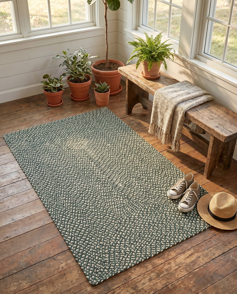 Highland Woven Jute Collection Area Rug - Glenmore (Green) Rectangle Green  lifestyle 11