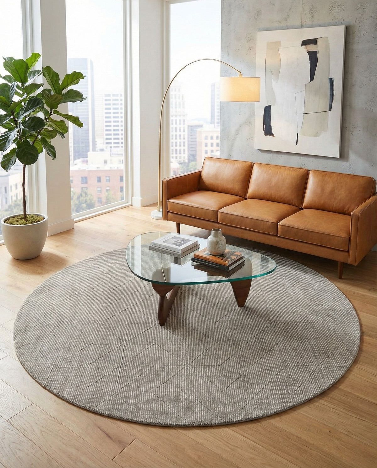 Nordic Loom Geometric Collection Area Rug - Oslo Round Steel gray  lifestyle 173