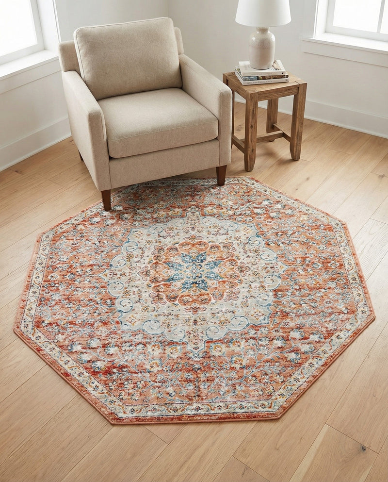 Coastal Haven Collection Area Rug - Seabreeze (Red) Octagon Red  lifestyle 66