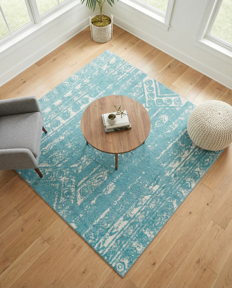 Brighton Stripes Collection Area Rug - Sussex (Light Blue) Square Light Blue  lifestyle 28