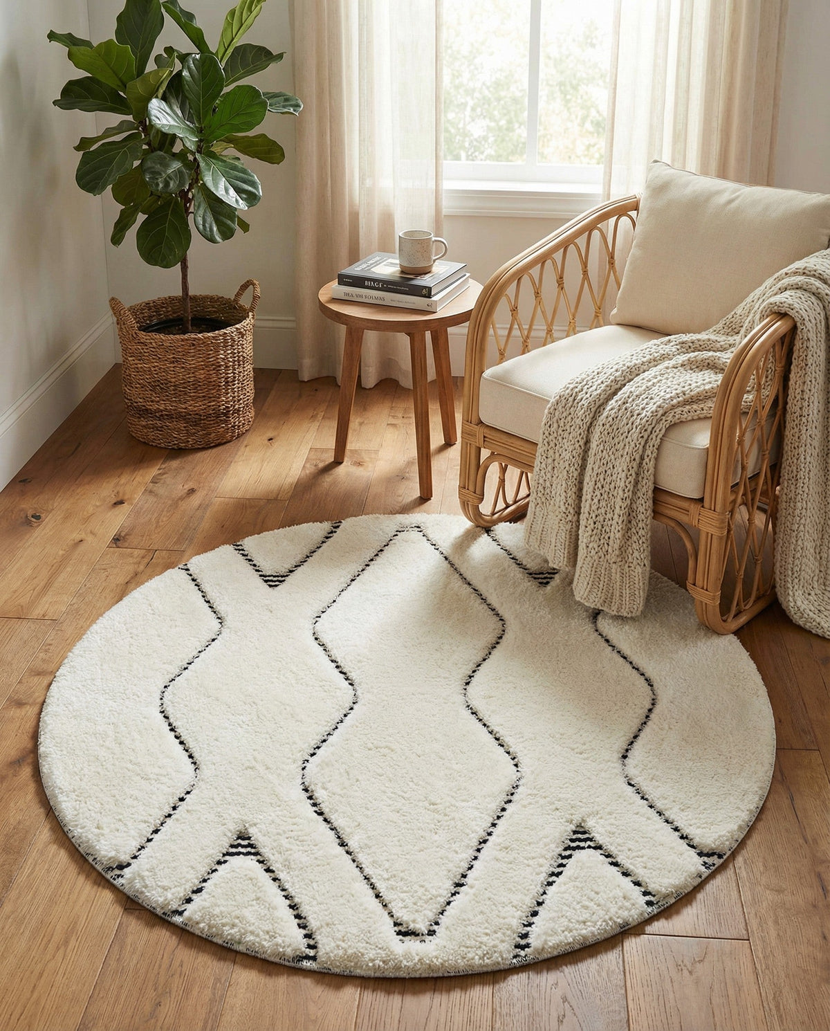Monochrome Collection Area Rug -  Glacier Round Ivory White  lifestyle 120