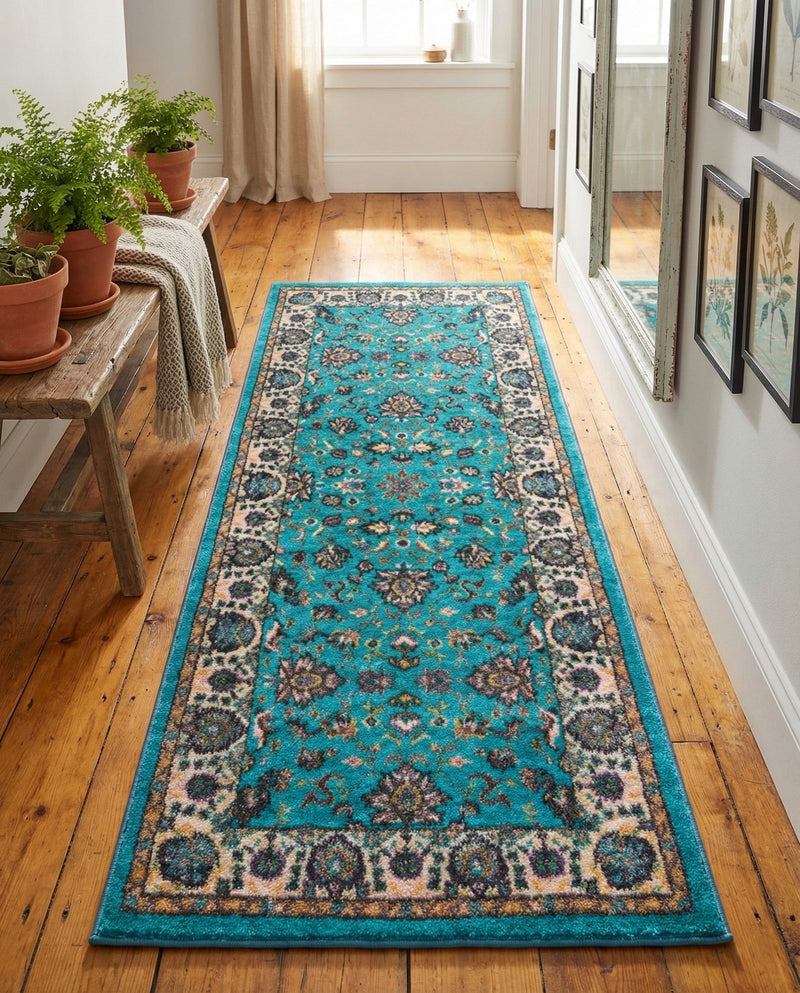 Casablanca Tapestry Collection Area Rug -  Marrakech (Arctic Aqua Blue) Runner Arctic Aqua Blue  lifestyle 36