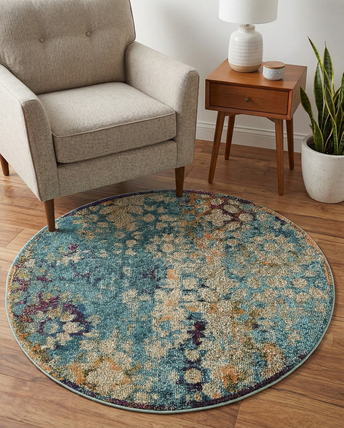 Venetian Tapestry Collection Area Rug - Murano Round Blue  lifestyle 157