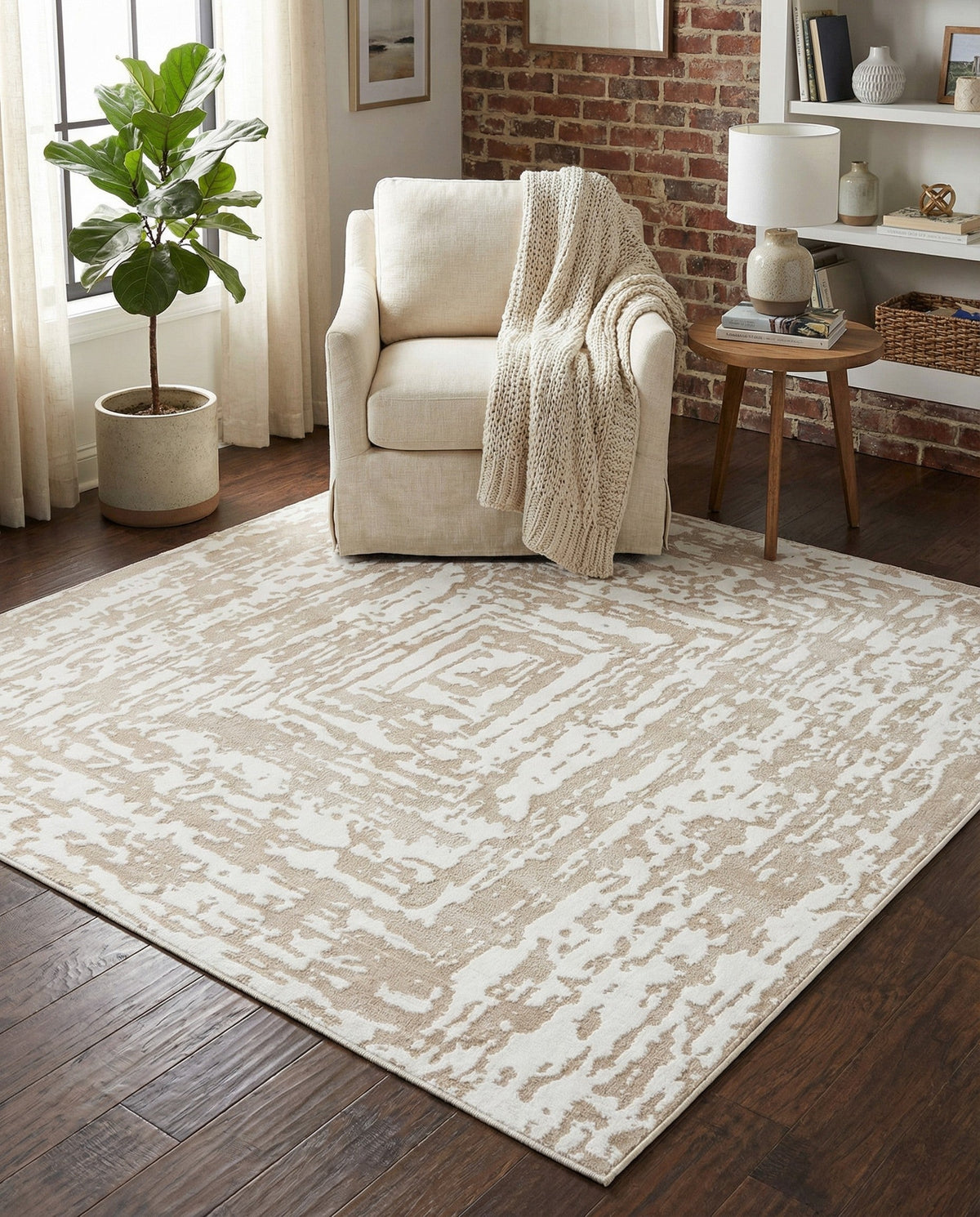 Sanctuary Retreat Collection Area Rug -  Asylum Square White Bone  lifestyle 131