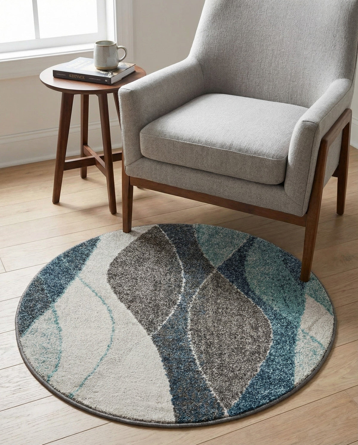 Autumn Meadow Collection Area Rug -  Emberglow Round Blue Gray  lifestyle 90