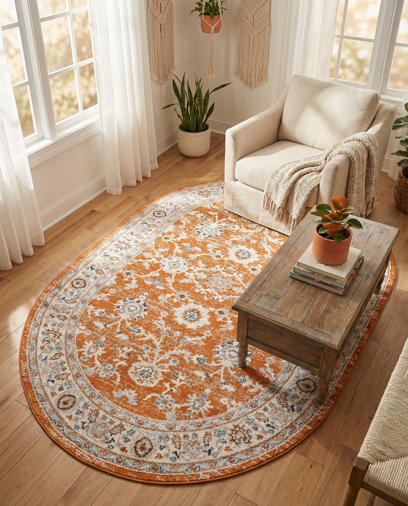 Savannah Elegance Collection Area Rug - Augusta (Rust Red) Oval Rust Red  lifestyle 71