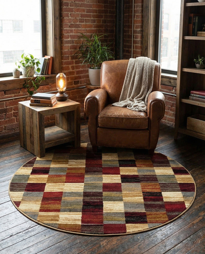 Bistro Lounge Collection Area Rug - Espresso Round Multi  lifestyle 46