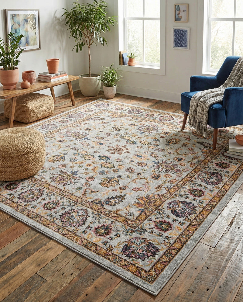 Casablanca Tapestry Collection Area Rug -  Marrakech (Cloud Gray) Square Cloud Gray  lifestyle 45