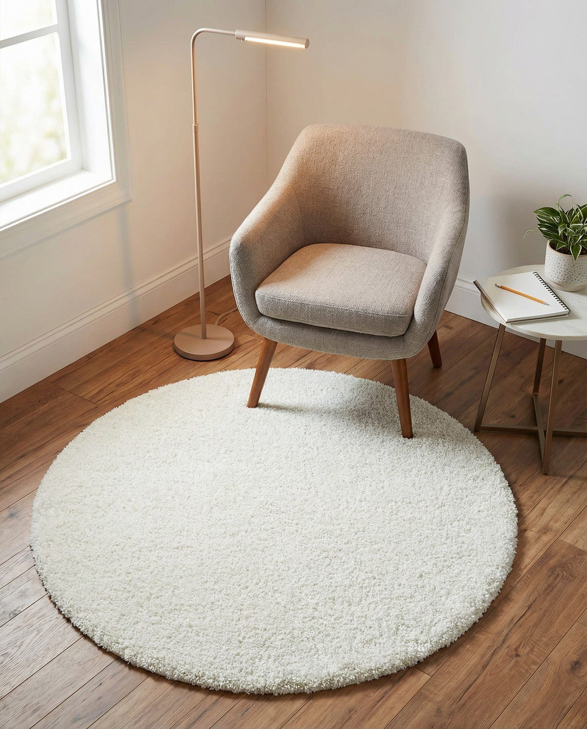 Cozy Comfort Shag Collection Area Rug - Haven (White) Round White  lifestyle 82