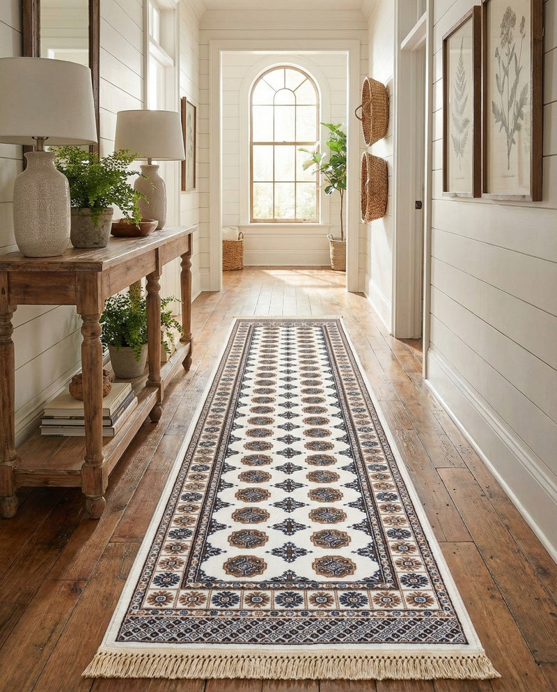 Samarkand Elegance Collection Area Rug -  Margilan (Ivory) Runner Ivory  lifestyle 70