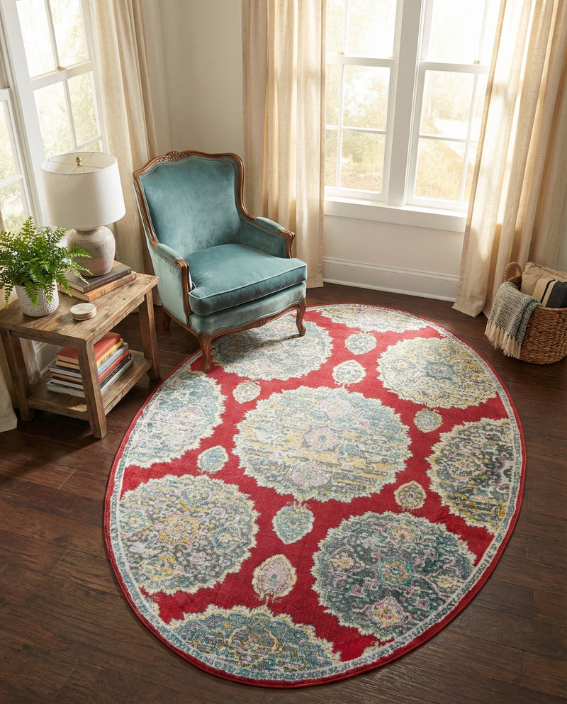 Arcadia Rugs Collection Area Rug -  Atlantis (Red) Oval Red  lifestyle 64