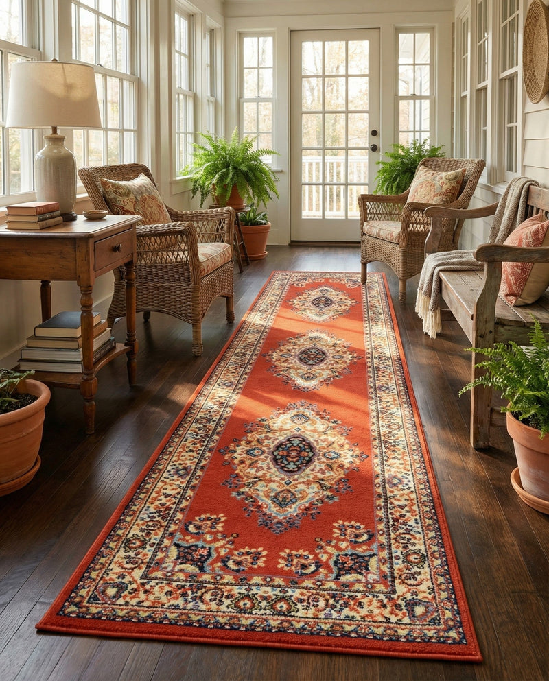 Tabriz Tapestry Collection Area Rug - Azerbaijan (Terracotta) Runner Terracotta  lifestyle 48
