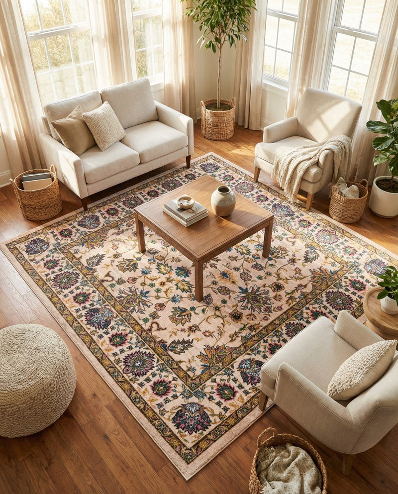 Casablanca Tapestry Collection Area Rug -  Marrakech (Ivory) Square Ivory  lifestyle 25