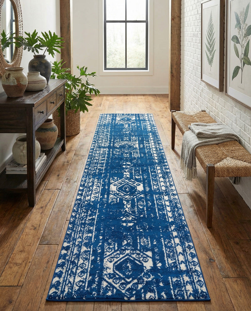 Brighton Stripes Collection Area Rug - Sussex (Navy Blue) Runner Navy Blue  lifestyle 68