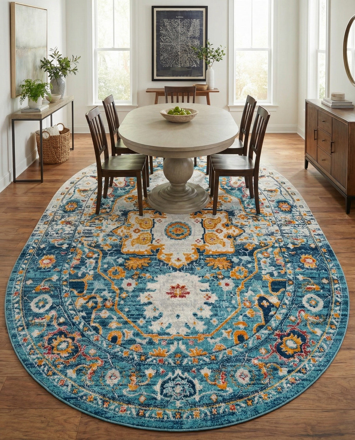 Parisian Elegance Collection Area Rug - Versailles (Teal) Oval Teal  lifestyle 81