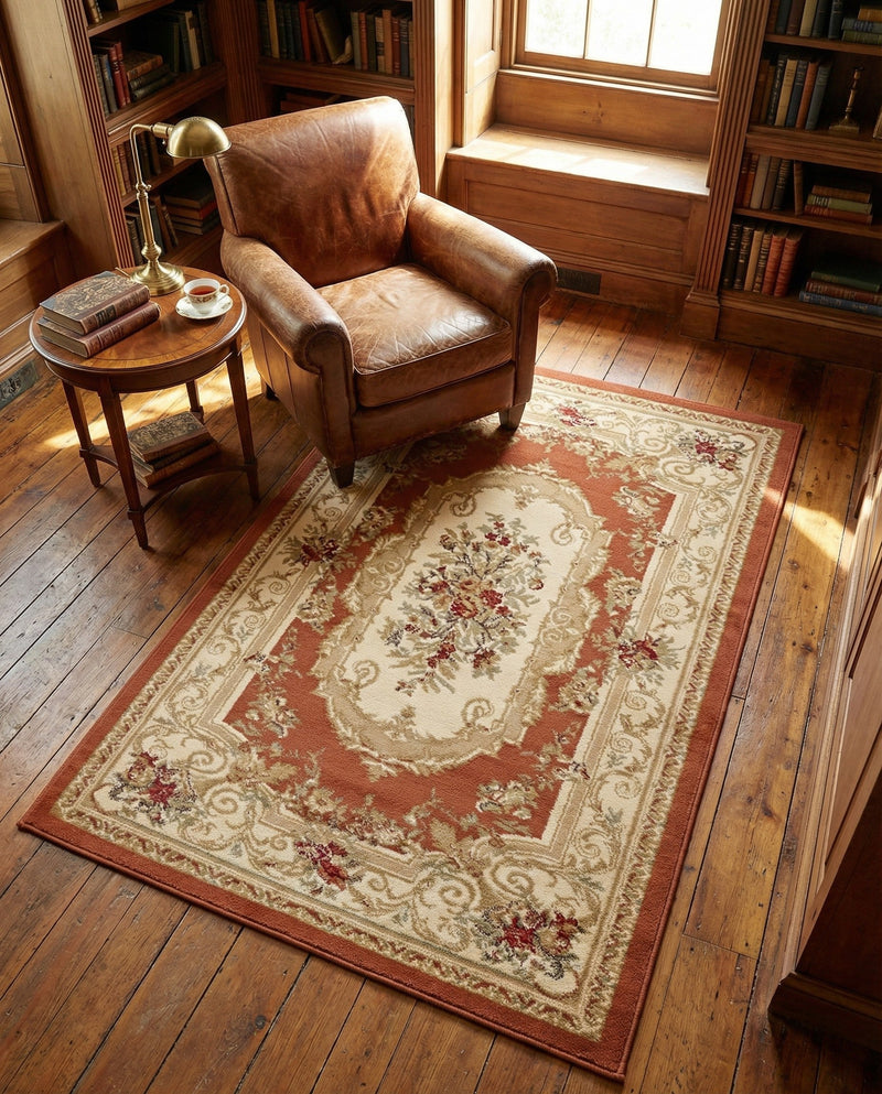 Versailles Elegance Collection Area Rug -  Louveciennes (Brick Red) Rectangle Brick Red  lifestyle 9