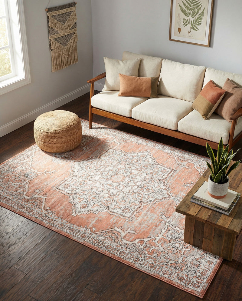 Mykonos Manor Collection Area Rug -  Tinos (Salmon Pink) Rectangle Salmon Pink  lifestyle 17