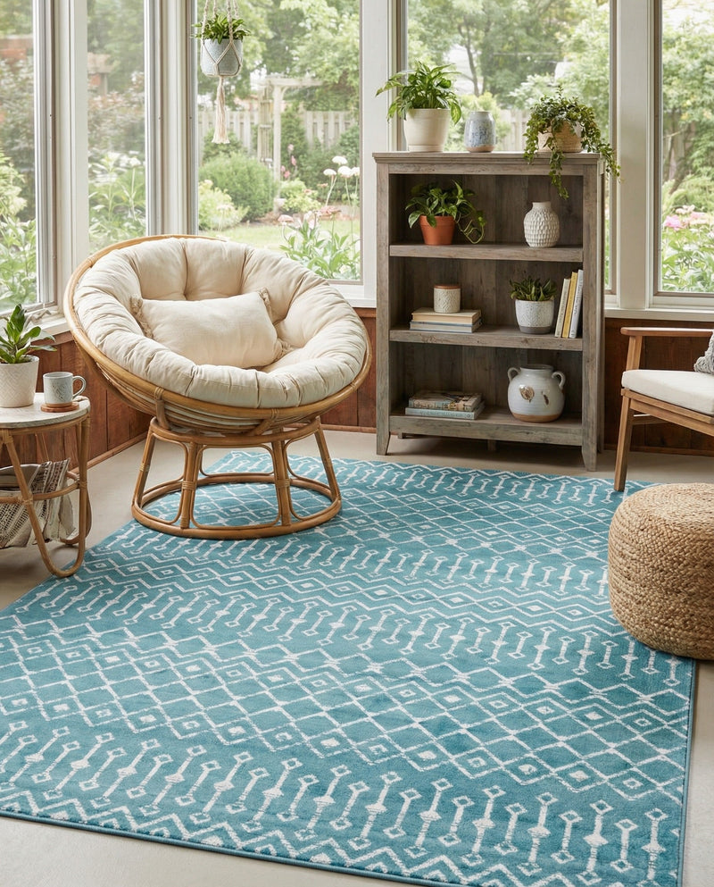 Marrakech Lattice Collection Area Rug - Medina (Turquoise) Rectangle Turquoise  lifestyle 15