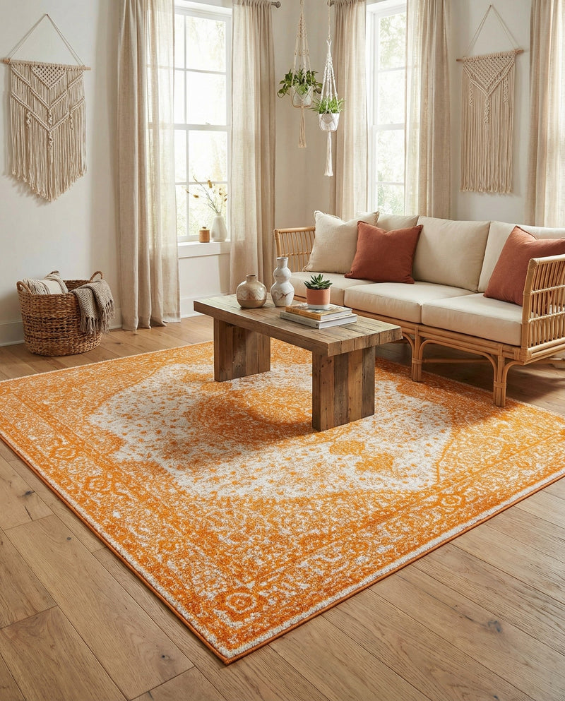 Dover Terrace Collection Area Rug - Marina (Orange) Square Orange  lifestyle 74