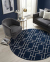 Hollywood Luxe Collection Area Rug -  Beverly (Navy Blue Silver) Round Navy Blue Silver  lifestyle 32