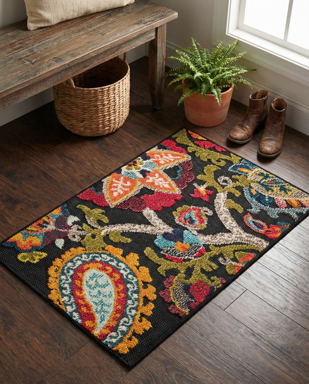 Outdoor Marrakesh Collection Area Rug - Fes Rectangle Multi Black  lifestyle 22