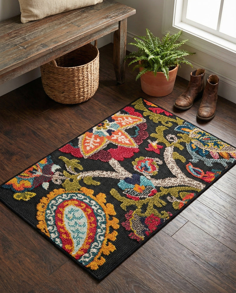 Outdoor Marrakesh Collection Area Rug - Fes Rectangle Multi Black  lifestyle 22