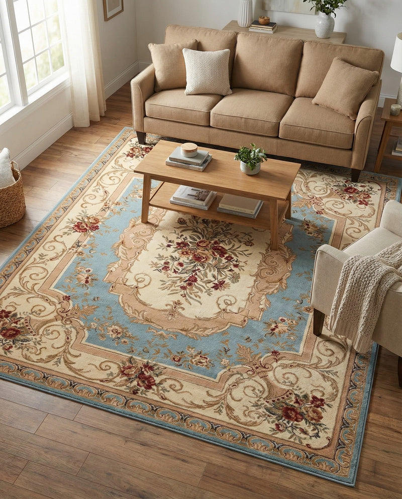 Versailles Elegance Collection Area Rug -  Louveciennes (Light Blue) Rectangle Light Blue  lifestyle 28