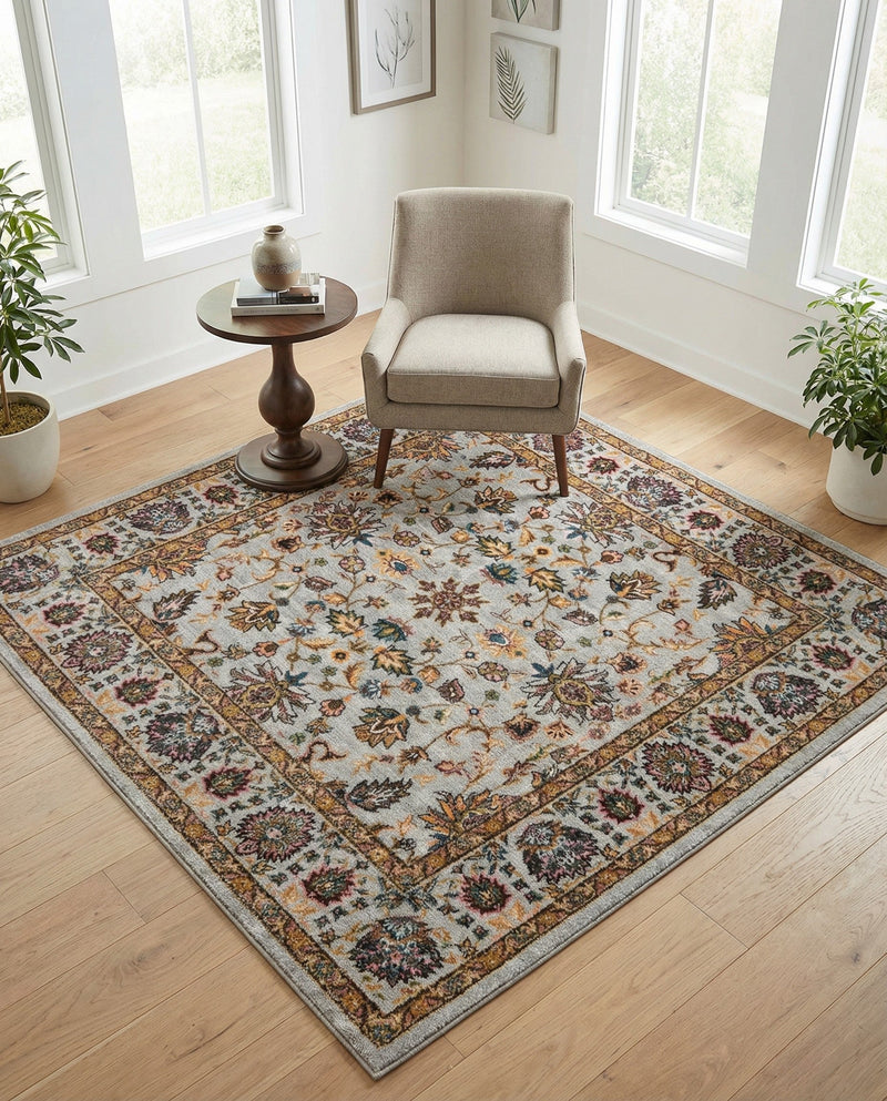 Casablanca Tapestry Collection Area Rug -  Marrakech (Cloud Gray) Square Cloud Gray  lifestyle 48