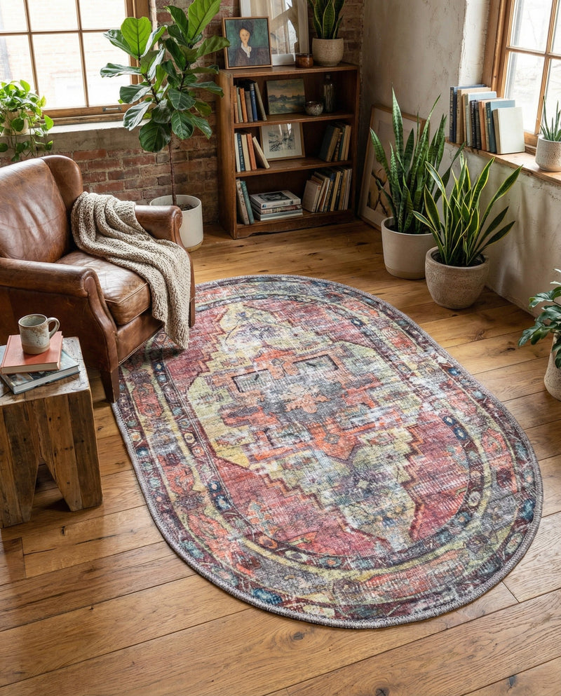 Zahara Oasis Collection Area Rug -  Rabat Oval Yellow Pink  lifestyle 70