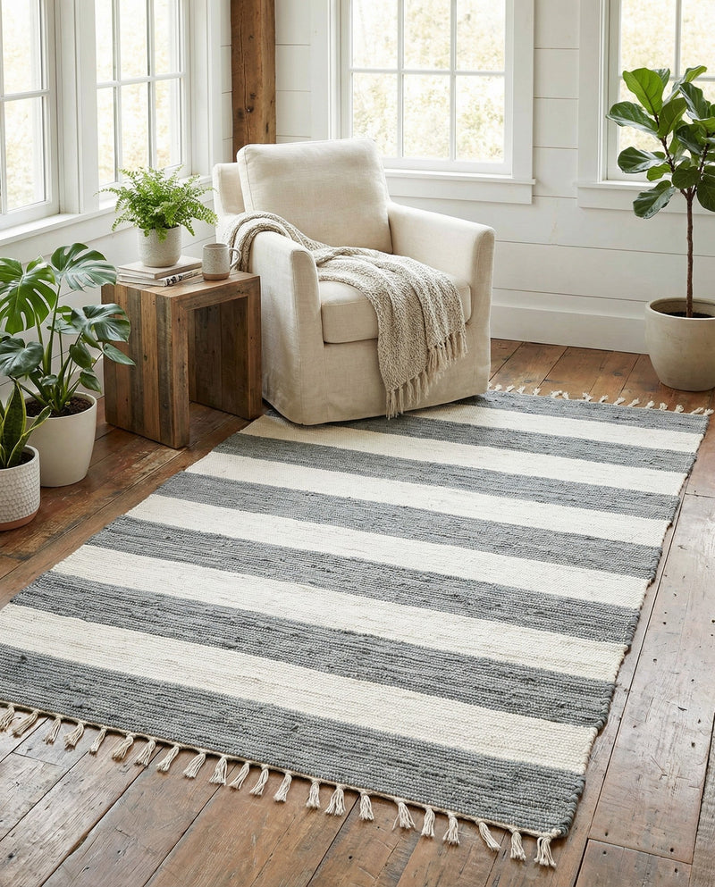 Tassel Trail Collection Area Rug - Pathway (Gray) Rectangle Gray  lifestyle 5
