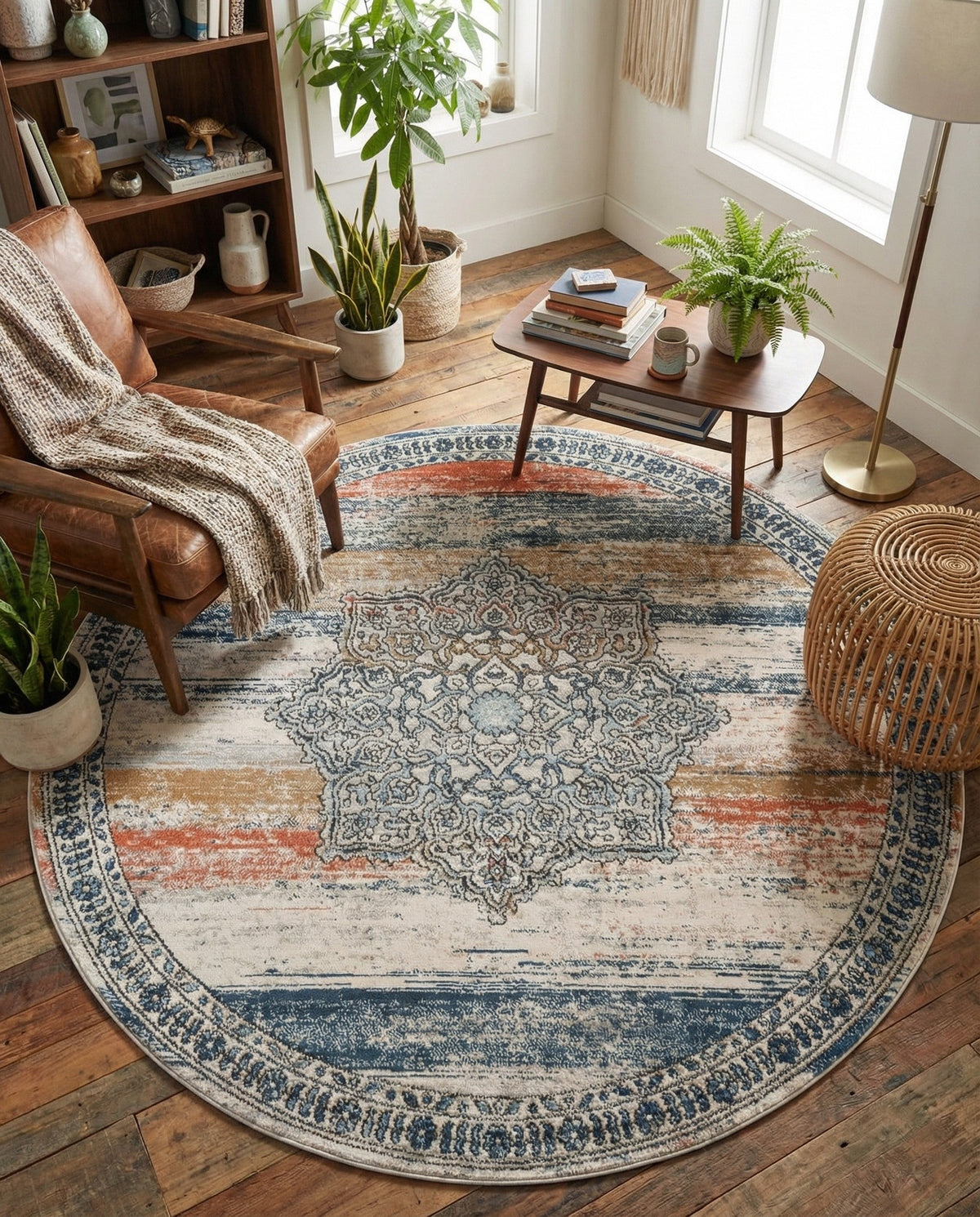 Mykonos Manor Collection Area Rug -  Tinos (Multi) Round Multi  lifestyle 108