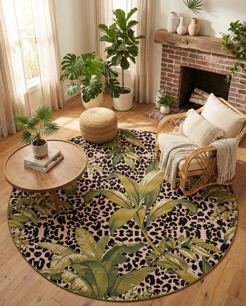 Seaside Blooms Collection Area Rug -  Lotus Round Green  lifestyle 85