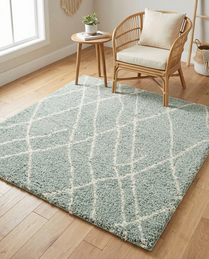 Cozy Haven Shag Collection Area Rug - Serenity (Sage Green) Square Sage Green  lifestyle 62