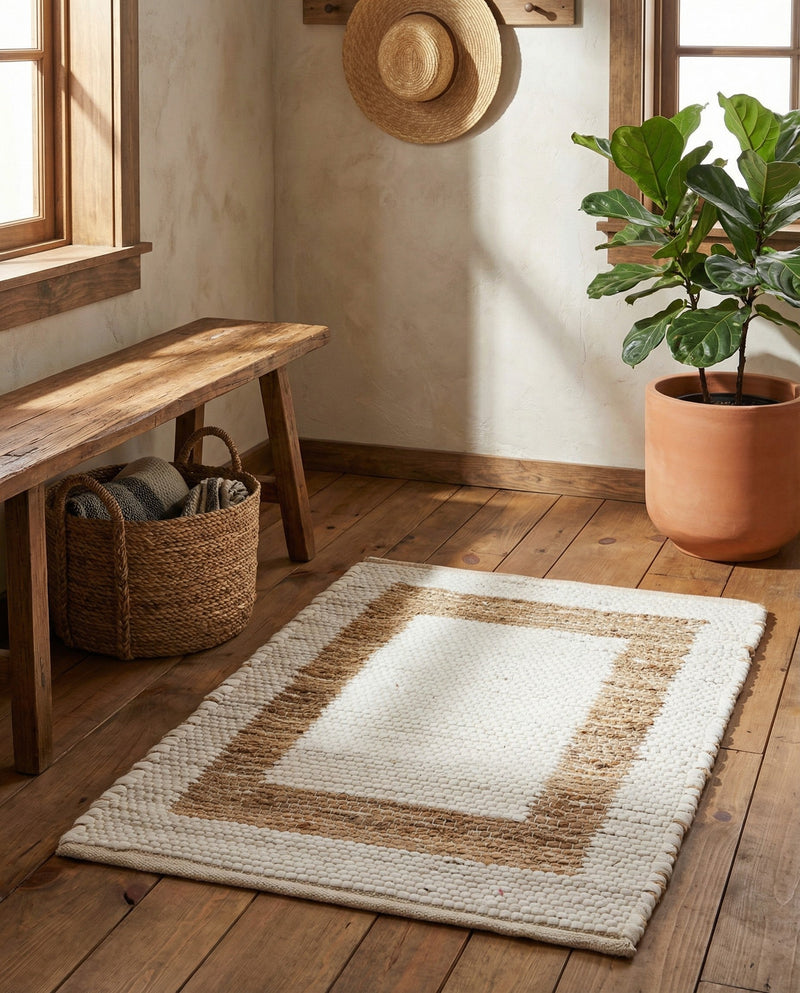 Osian Looms Collection Area Rug - Durham Rectangle White and Natural  lifestyle 45