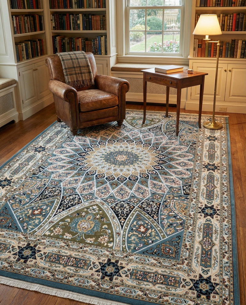 Persian Elegance Collection Area Rug -  Hamedan (Blue) Rectangle Blue  lifestyle 7