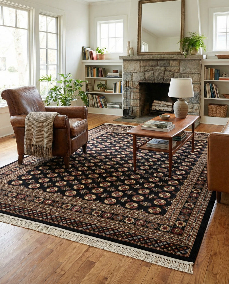 Samarkand Elegance Collection Area Rug -  Margilan (Black) Rectangle Black  lifestyle 6
