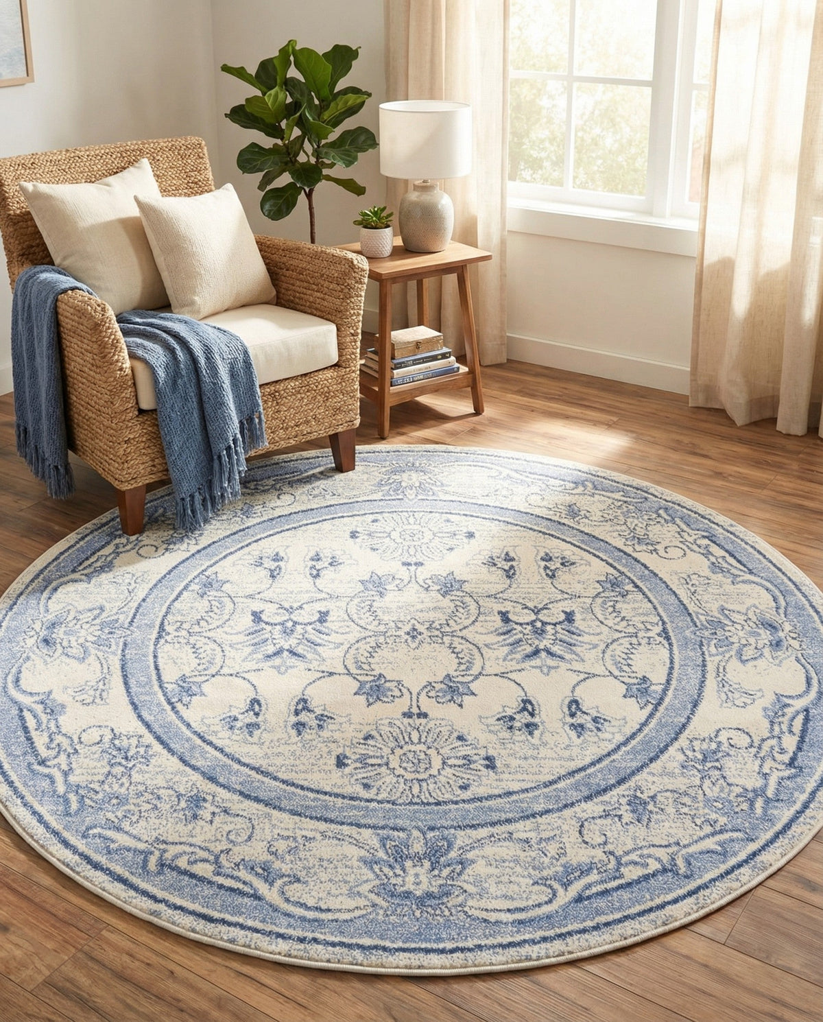Horizon Collection Area Rug -  Meridian Round Ivory Blue  lifestyle 95