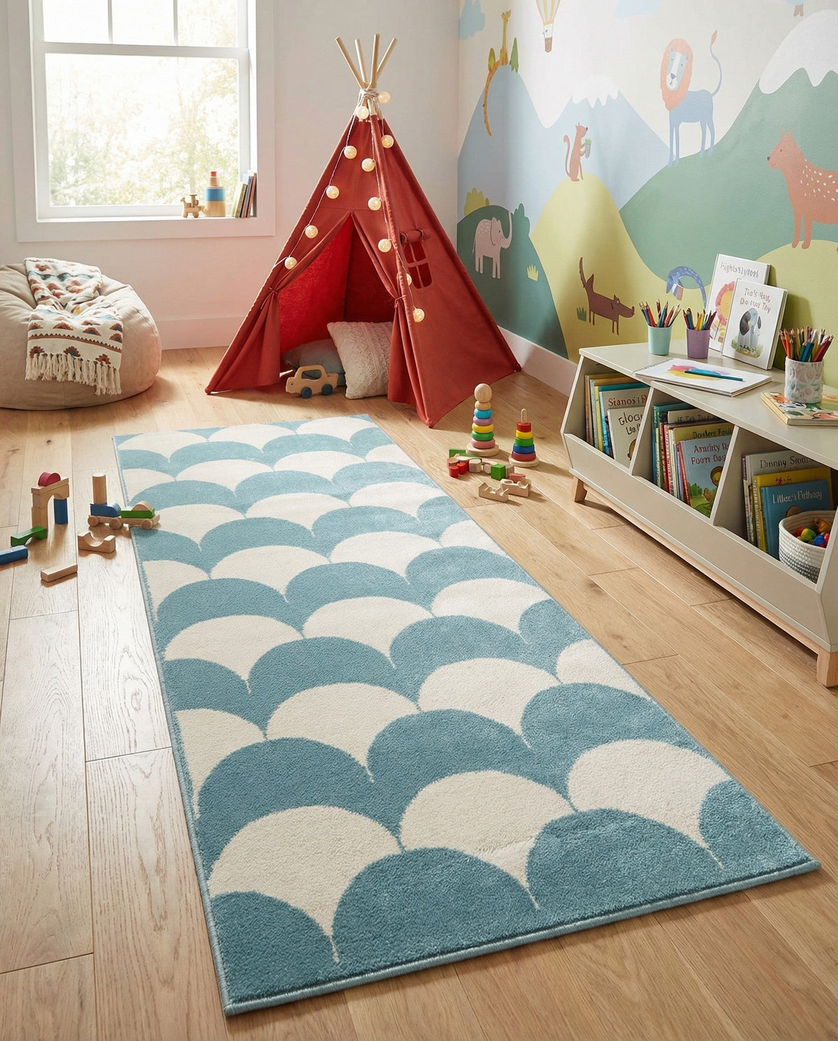 Wonder Tykes Collection Area Rug - Sparklewood Runner Sky blue  lifestyle 154