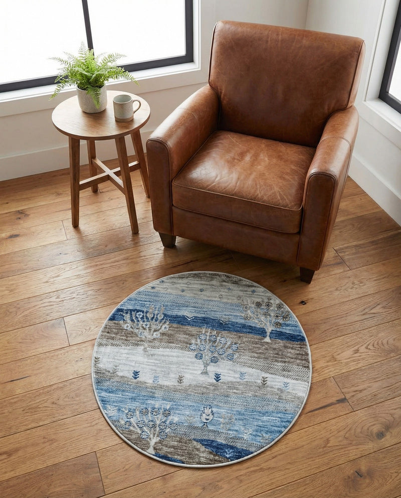 Zagros Shades Collection Area Rug -  Behbahan Round Blue Gray  lifestyle 52