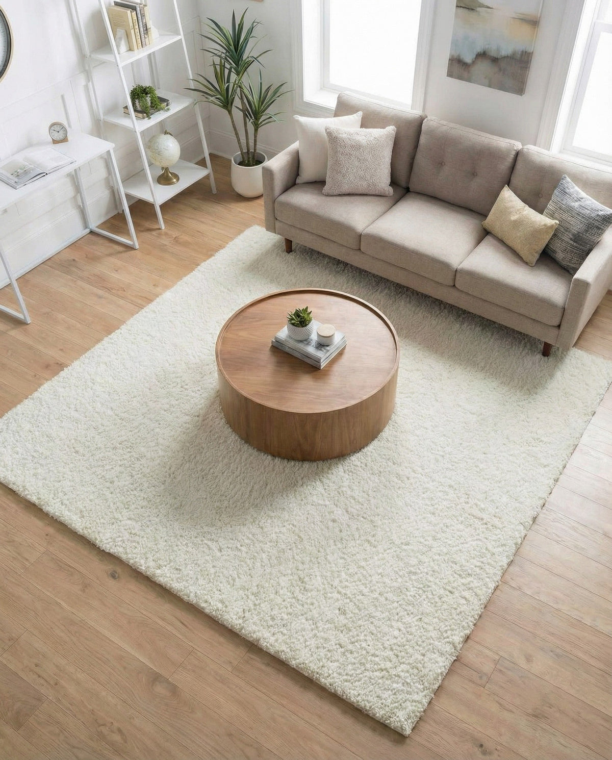 Cozy Comfort Shag Collection Area Rug - Haven (White) Square White  lifestyle 75