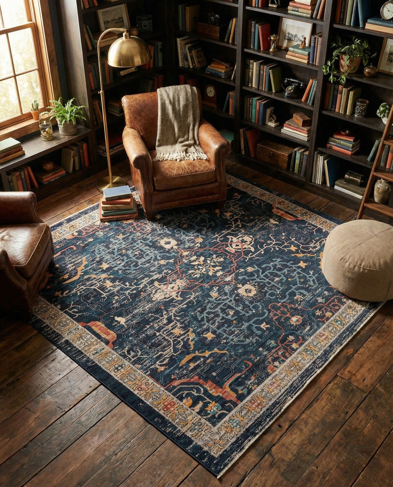 Seville Stripes Collection Area Rug -  Malaga (Navy Blue) Square Navy Blue  lifestyle 28