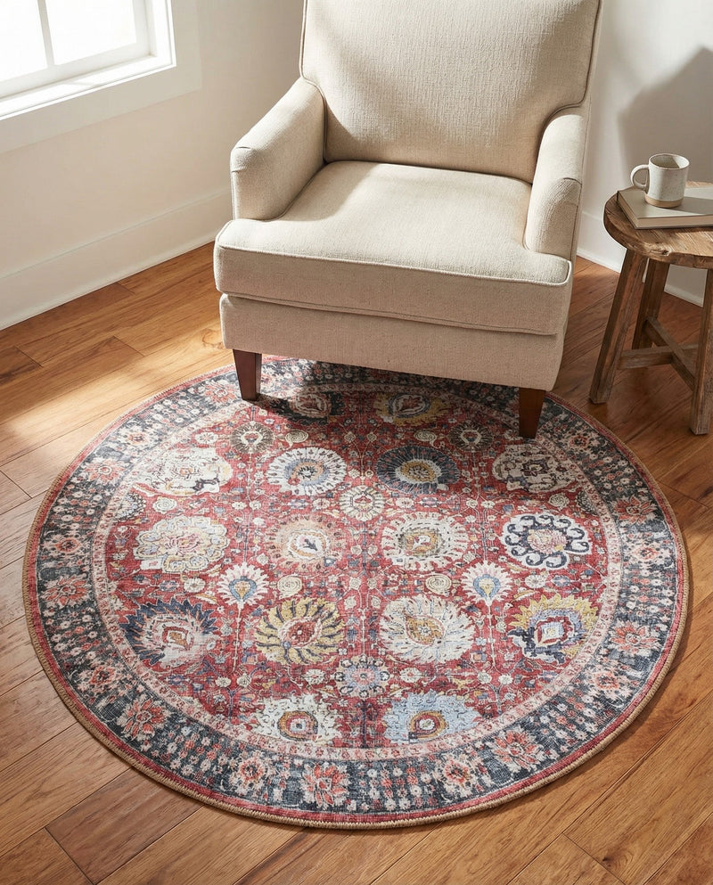 Heritage Elegance Collection Area Rug -  Gatchina Round Vintage Red  lifestyle 63