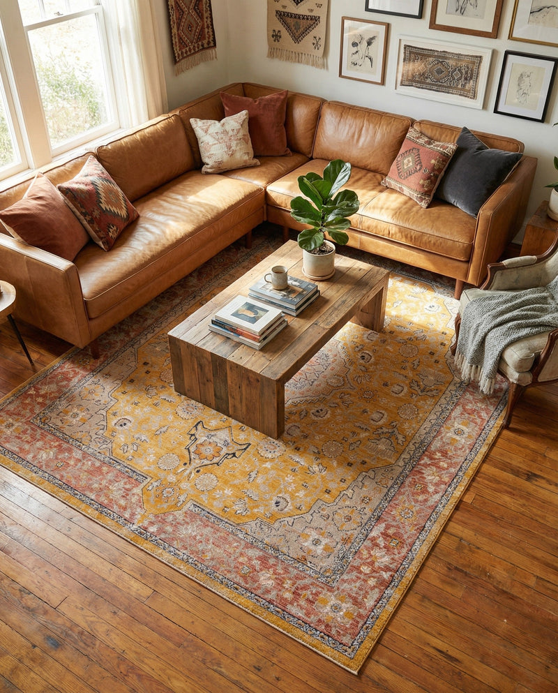 Seville Stripes Collection Area Rug - Cadiz (Yellow) Rectangle Yellow  lifestyle 25