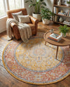 Seville Stripes Collection Area Rug - Cadiz (Yellow) Round Yellow  lifestyle 75