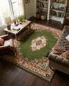 Tabriz Tapestry Collection Area Rug - Azerbaijan (Green) Rectangle Green  lifestyle 4